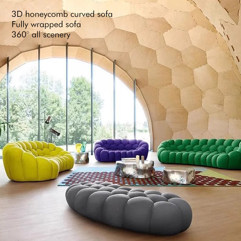 Oversized Bubble Couch Chair,Modern Lazy Floor Sofa, Upholstered Mesh Fabric Bubble Sofa, 3D Honeycomb Shape Curved Couch for Living Room, Apartment, Small Space